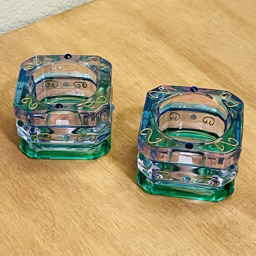 PartyLite Retired Mardi Gras Votive Tea Light Candle Holders Fairy Glam Set Of 2